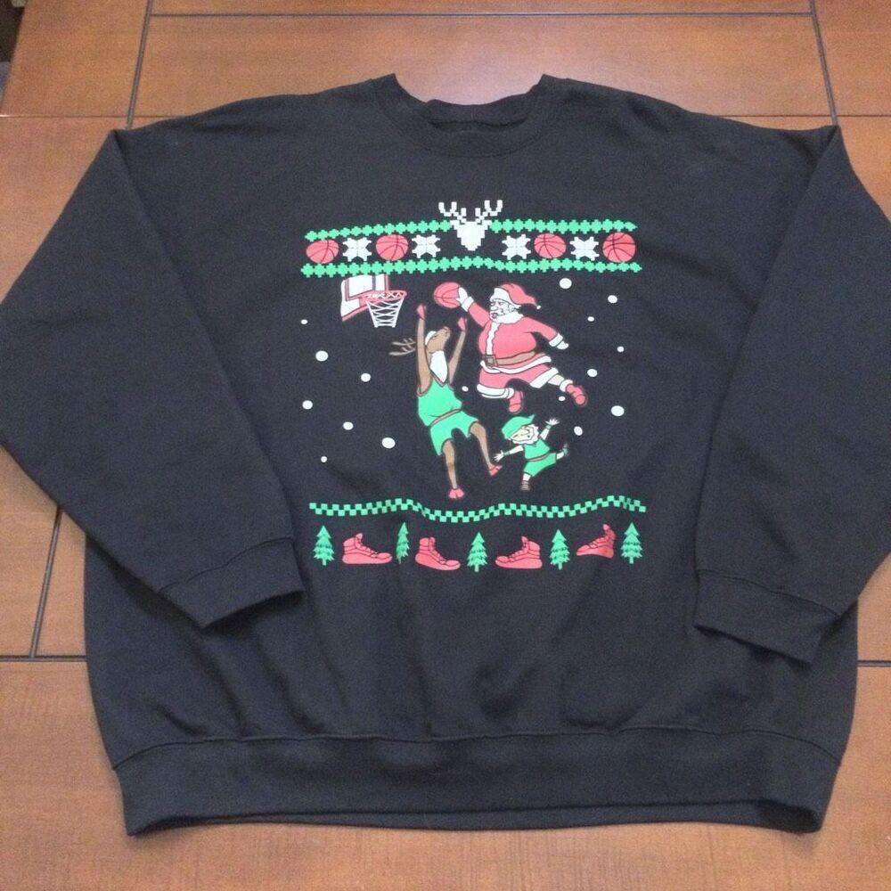 Ugly Christmas sweatshirt basketball Santa dunk 3x